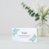 Modern Floral Blue Hydrangea Wedding Website Visitekaartje (Staand voorkant)