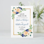 Modern Floral Blue koraal bruiloft Save The Date (Staand voorkant)
