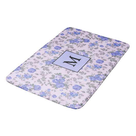 Modern Floral Blue Roos Badmat (Gekanteld)