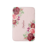 Modern Floral Blush Peach Bourgondië Roos Monogram Badmat (Voorkant Verticaal)