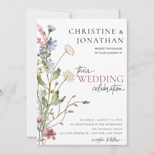 Modern Floral Boho | Wilde bloemen bruiloft Kaart (Voorkant)