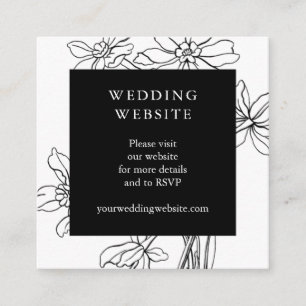 Modern Floral Botanical Black and White Wedding Informatiekaartje