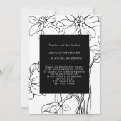 Modern Floral Botanical Black and White Wedding Kaart (Voorkant)