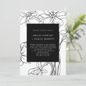 Modern Floral Botanical Black and White Wedding Kaart (Staand voorkant)