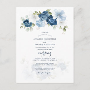 Modern Floral botanical Dusty Blue Wedding Uitnodiging Briefkaart