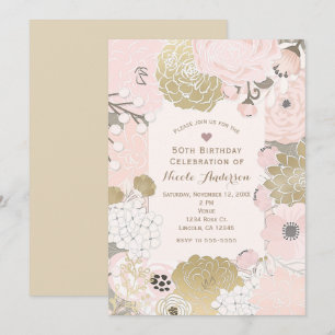 Modern Floral Botanical Pink Gold Verjaardag Kaart
