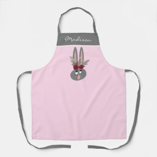Modern Floral Bunny Pink - Gepersonaliseerde naam  Schort