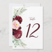 Modern Floral Burgundy Blush Wedding Table Number (Achterkant)