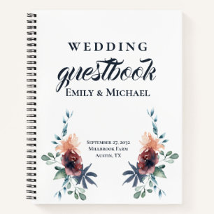 Modern Floral Burgundy Navy Peach Blush Guest Book Notitieboek
