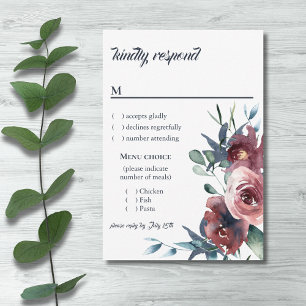 Modern Floral Burgundy Navy Peach Blush Menu RSVP