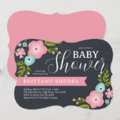 Modern Floral Chalkboard Baby shower Invitation Kaart (Voorkant / Achterkant)