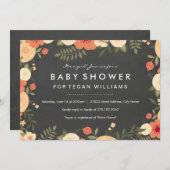 Modern Floral Chalkboard Baby shower Invitation Kaart (Voorkant / Achterkant)
