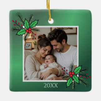 Modern Floral Christmas Photo Frame Keramisch Ornament