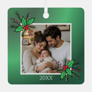 Modern Floral Christmas Photo Frame Metalen Ornament