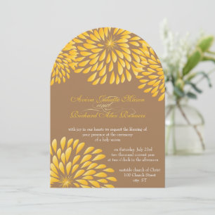 Modern Floral Chrysanthemum Grey and Yellow Kaart