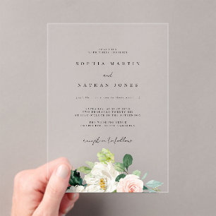 Modern Floral Clear Minimalist Wedding Acryl Uitnodigingen