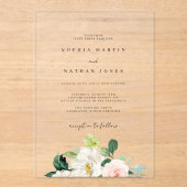 Modern Floral Clear Minimalist Wedding Acryl Uitnodigingen (Voorkant)