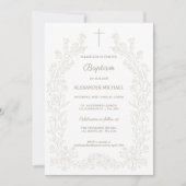 Modern Floral Cross Christian Baptism Kaart (Voorkant)