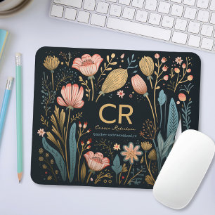 Modern Floral Custom Monogram Naam Beroep Gift Muismat