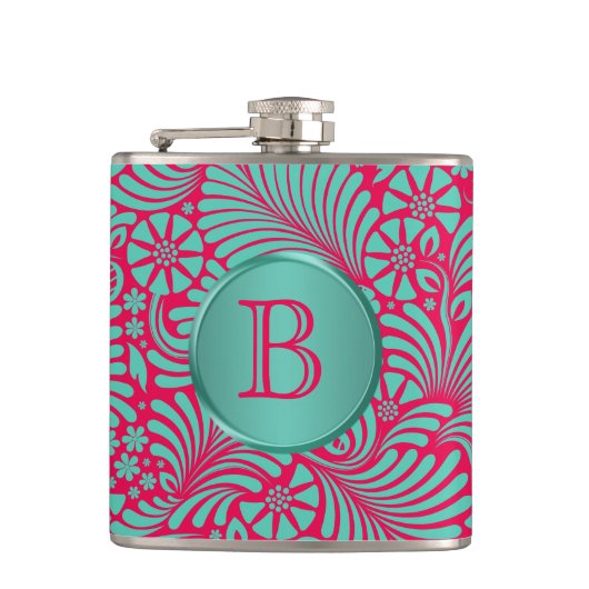 Modern Floral Damask Monogrammed Heupfles (Voorkant)