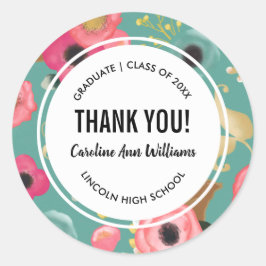 Modern Floral Dank u Afstuderen Ronde Sticker