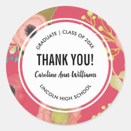 Modern Floral Dank u Afstuderen Ronde Sticker
