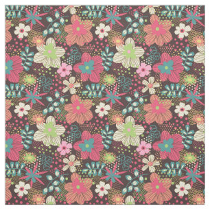 Modern Floral Design Fabric Pink en Brown Piece Stof