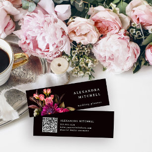 Modern Floral   Donkere kleurrijke en elegante QR- Mini Visitekaartje