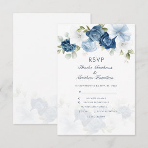 Modern Floral Dusty Blue Botanical RSVP Kaartje
