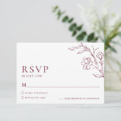 Modern Floral Elegant Burgundy Wedding RSVP Card (Debout devant)
