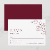 Modern Floral Elegant Burgundy Wedding RSVP Card (Devant / Derrière)