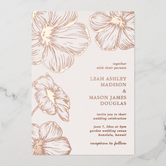 Modern Floral Elegant Wedding Folie Uitnodiging (Voorkant)