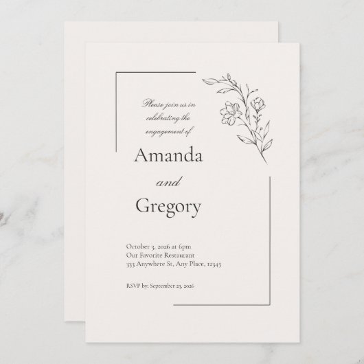 Modern Floral Engagement Party Invitation Save The Date (Voorkant / Achterkant)