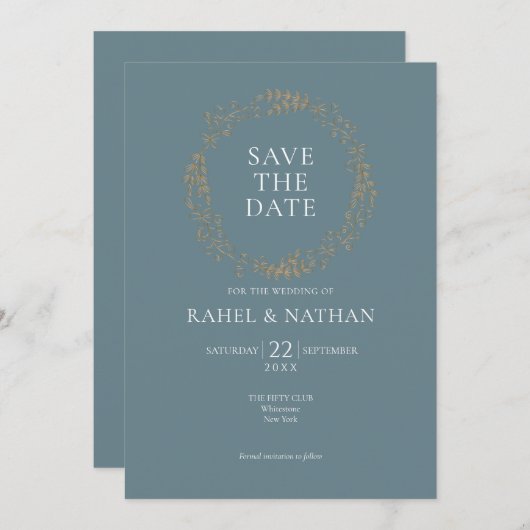 Modern Floral Garland | Datum opslaan Kaart (Voorkant / Achterkant)