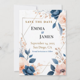 Modern Floral Geometric Wedding Save the Date Kaar Kaart