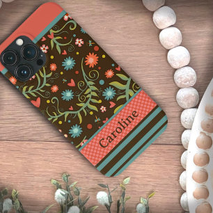 Modern Floral Gepersonaliseerd naam Girly Inspiriv iPhone 13 Pro Max Hoesje
