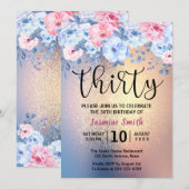 Modern Floral Gold Glitter 30e verjaardag Kaart (Voorkant / Achterkant)