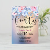 Modern Floral Gold Glitter 40e verjaardag Kaart (Staand voorkant)