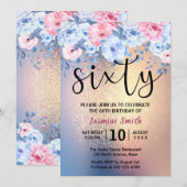 Modern Floral Gold Glitter 60th Birthday Kaart (Voorkant / Achterkant)