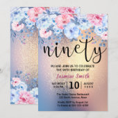 Modern Floral Gold Glitter 90th Birthday Kaart (Voorkant / Achterkant)