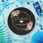 Modern Floral Gold Glitter Geometric Afstuderen Papieren Bordje (Feest)