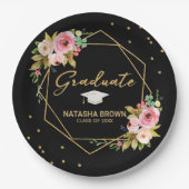 Modern Floral Gold Glitter Geometric Afstuderen Papieren Bordje (Voorkant)