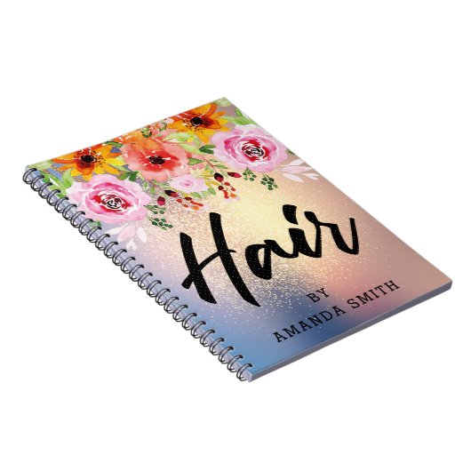 Modern Floral Gold Glitter Hair Appointment Notitieboek (Rechterzijde)