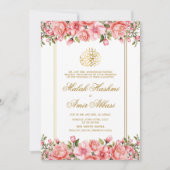 Modern Floral & Gold Lijst Islamitisch Moslim Brui Kaart (Voorkant)