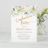 Modern Floral gouden Confetti afstudeerfeest Kaart (Staand voorkant)