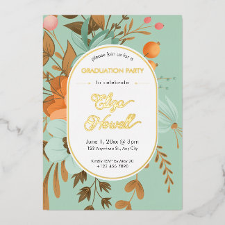 Modern Floral Graduation Party Folie Uitnodiging