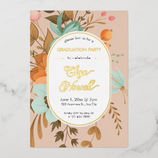 Modern Floral Graduation Party Folie Uitnodiging