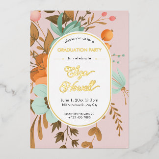 Modern Floral Graduation Party Folie Uitnodiging