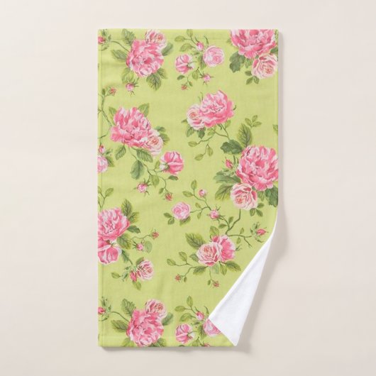 Modern Floral Green Roos Bad Handdoek (Handdoek)