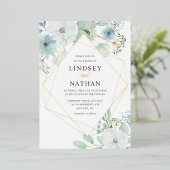 Modern Floral Greenery Geometric Wedding Gold Folie Uitnodiging (Staand Voorkant)